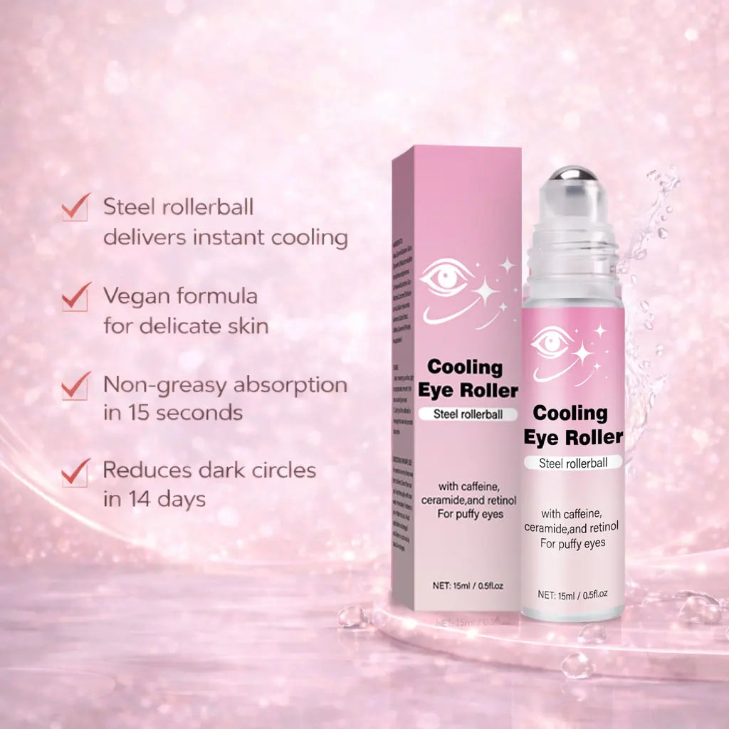 Under Eye Brightener with Cooling Metal Rollerball, Ceramide & Caffeine Eye Serum for Puffy Eyes Vegan Skincare 15ml/0.5fl.oz Peaceful Pleasures Health and Wellness