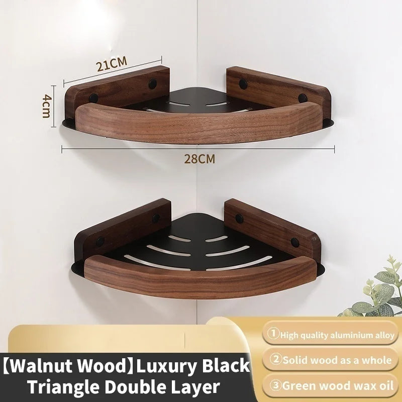Wood Corner Wall Shelf – Bathroom Organizer Rack | Triangular
