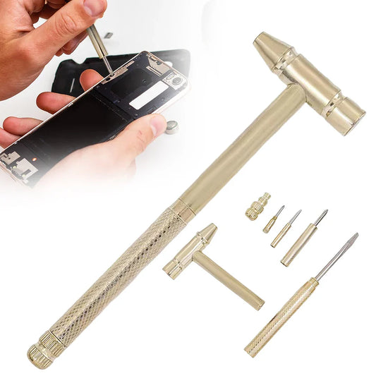 6-in-1 Mini Brass Hammer & Screwdriver Set | Repair Tool Kit Mini Repair Tool Kit Oasis Select