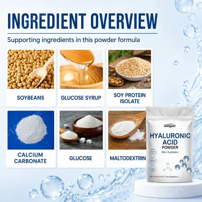 Googeer Hyaluronic Acid Powder Soy Protein Calcium 100g