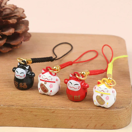 Japanese Lucky Cat Copper Bell Keychain & Bag Pendant Keychain Bell Pendant Oasis Select
