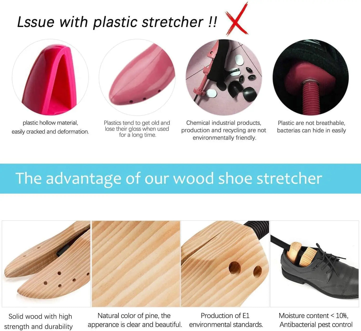 Wood Shoe Stretcher Adjustable for Men & Women – Expands Length & Width (1-2 Pcs)