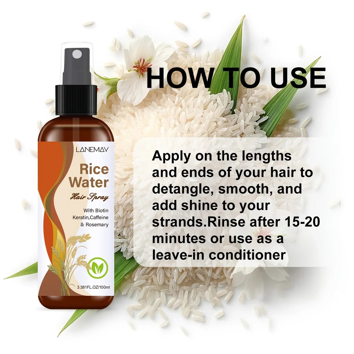 Rice Water Hair Spray – Biotin, Keratin, Caffeine & Rosemary