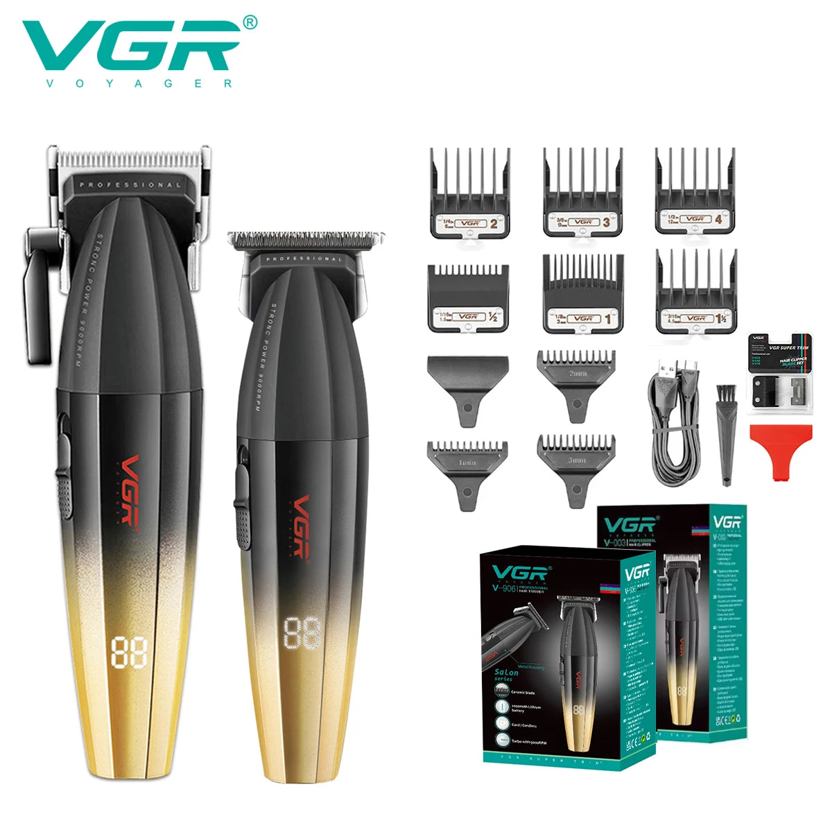 VGR high-end hair trimming set gradient color metal carving 9000 RPM hair salon home professional shaving machine V-906 V-003 Peaceful Pleasures Health and Wellness 003 906golden blade