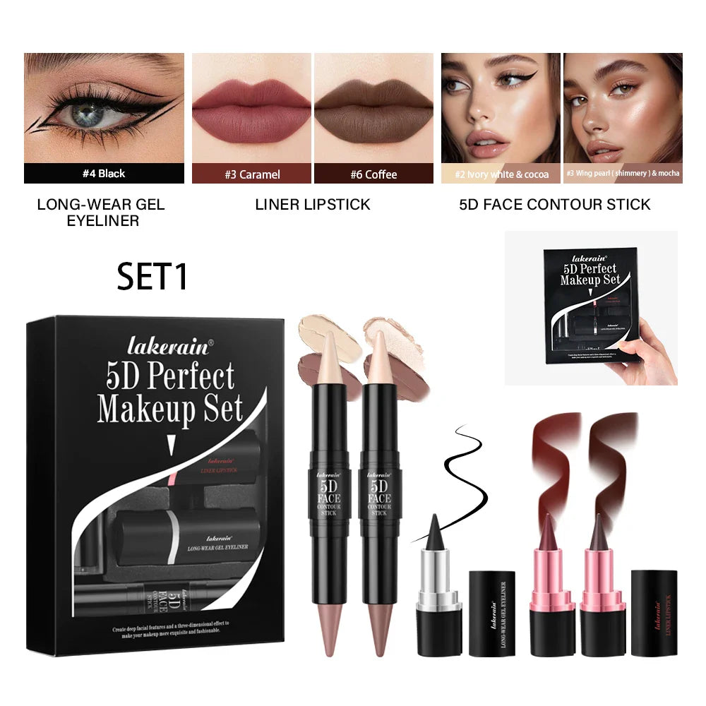 5D Makeup Combo Set – Contour, Eyeliner & Lipstick