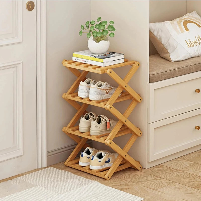 Bamboo Folding Shoe Rack | 4/8/9 Tier Vertical Shoe Organizer