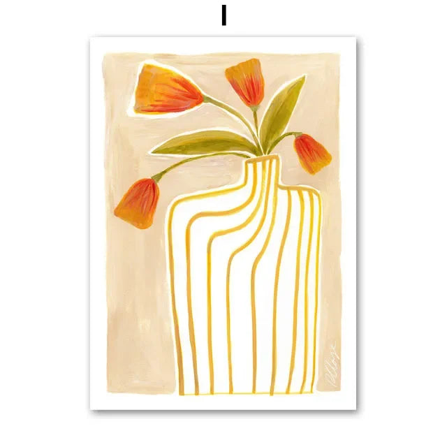 Retro Pajama Girl Lemon Flowers Vase Abstract Gallery Poster And Prints Wall Art Canvas Painting Pictures For Living Room Decor Peaceful Pleasures Health and Wellness 9 20x30cm