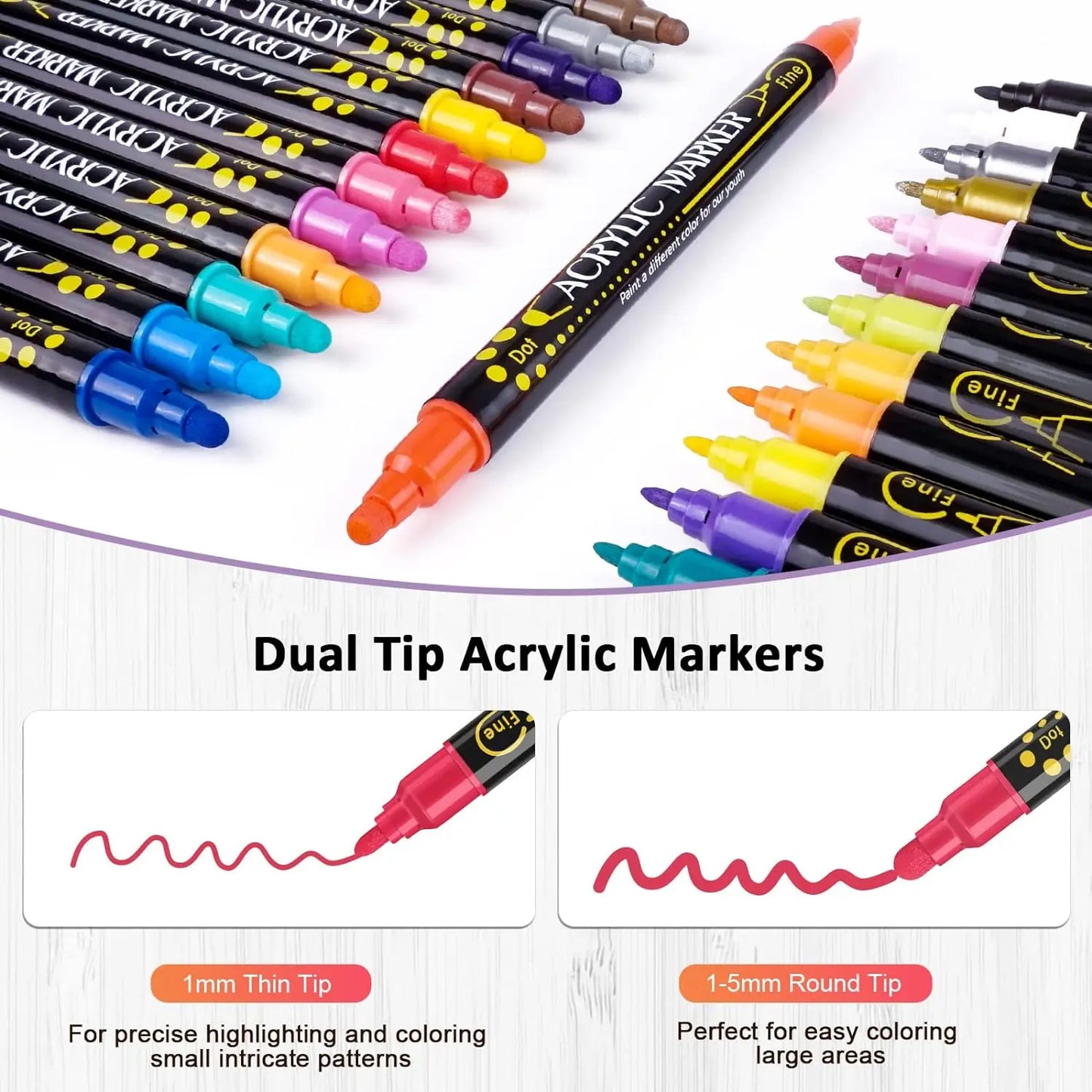 Double-ended Acrylic Paint Markers 12 36 Colors Overlayable Quick-dry