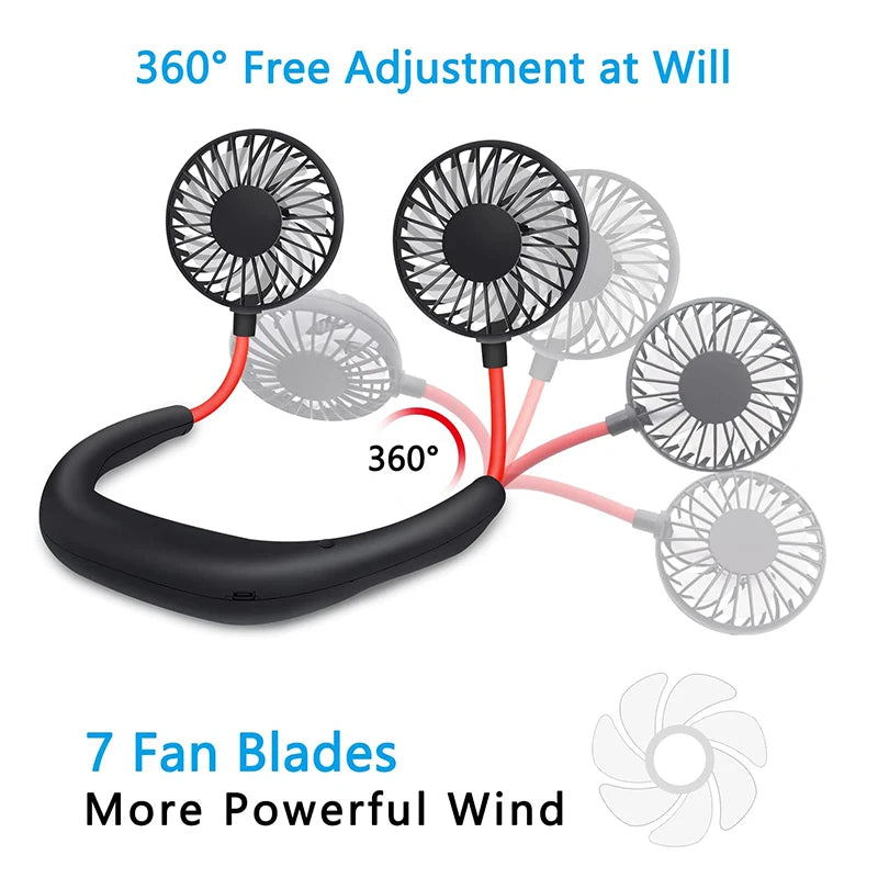 Mini neck cooling fan for outdoor sports, personal fan, mini portable neck-mounted hands-free quiet neck fan, USB charging Peaceful Pleasures Health and Wellness