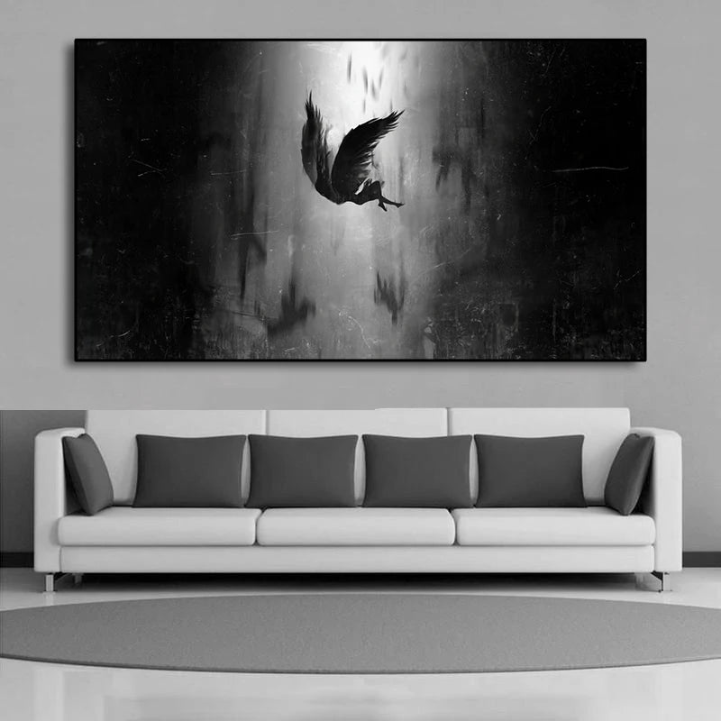 The Angel Lucifer Falls From Heaven Canvas Painting Black Wings Anime Posters and Prints for Living Room Decoration Cuadros Peaceful Pleasures Health and Wellness w4570 angel 50x100cm