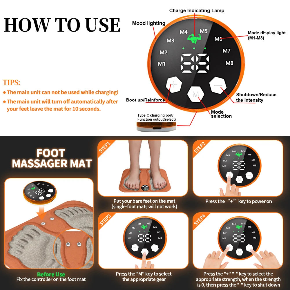 3D Smart Foot Massage Pad RF Remote Feet Massager 8 Modes 29 Levels Improve Blood Circulation Relax Muscles Slim Legs Foot Pad Peaceful Pleasures Health and Wellness