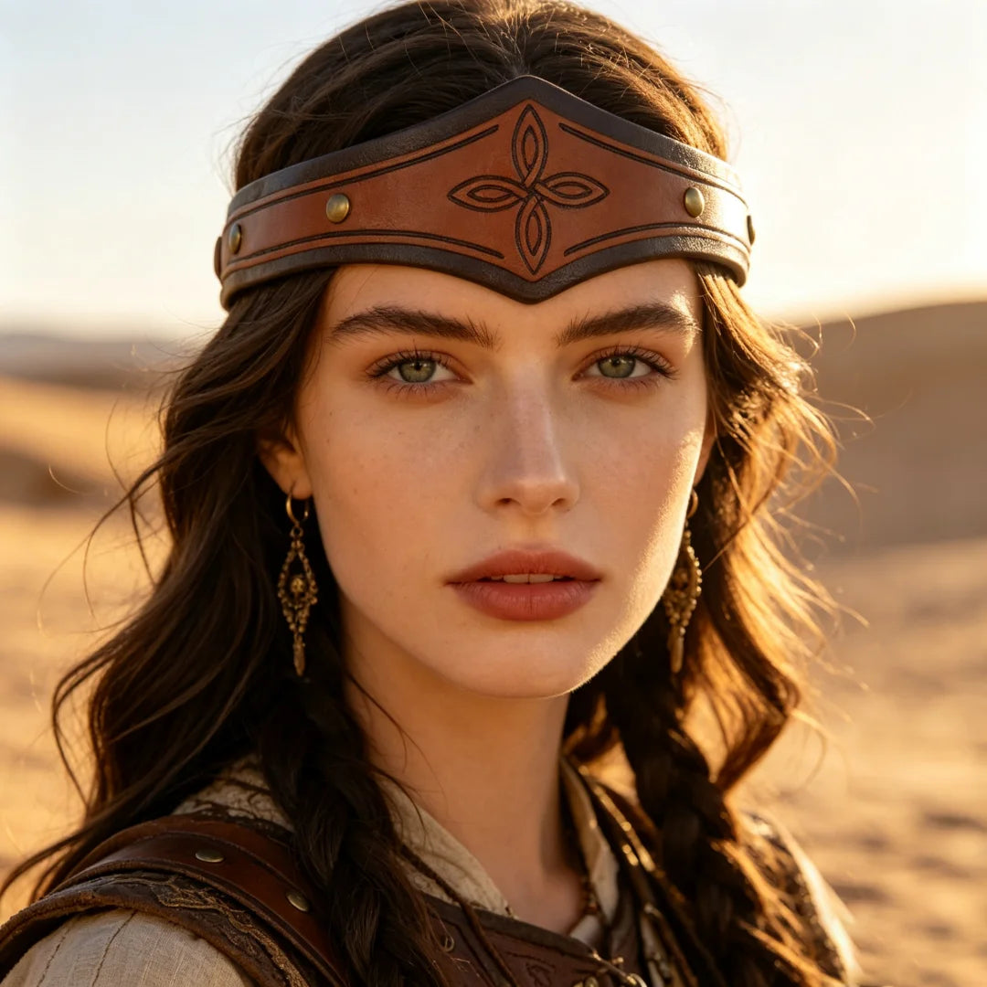 Medieval Celtic Embossed Leather Headband Viking Rivet Hair Band