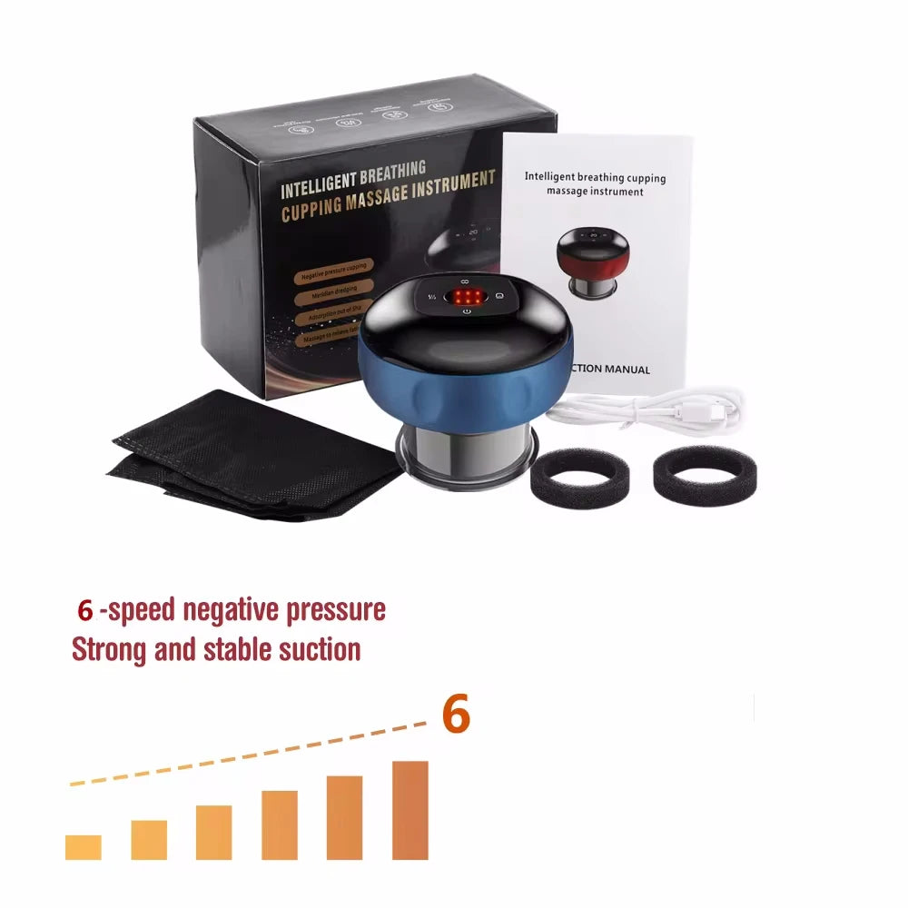 Smart Cupping Therapy Massager With Red Light Therapy for Circulation Chinese Anti-cellulite Vacuum Cupping Massage Suction Cups Peaceful Pleasures Health and Wellness 6 Level Blue
