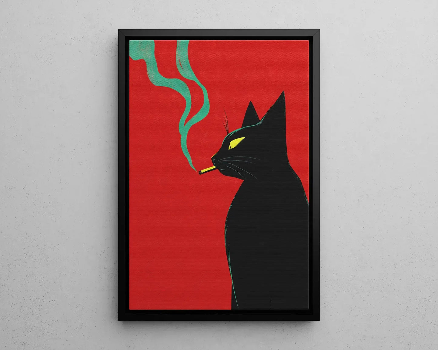 Black Cat Smoking Vintage Canvas Wall Art | Retro Funny Poster