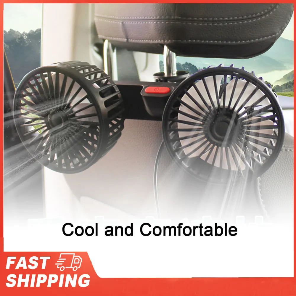 Car Seatback Cooling Fan USB Charging Portable Dual Head 360 Degree