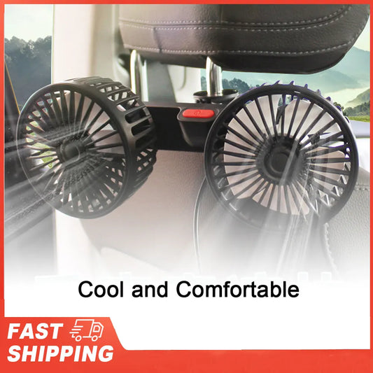 Car Seatback Cooling Fan USB Charging Portable Dual Head 360 Degree Peaceful Pleasures Health and Wellness