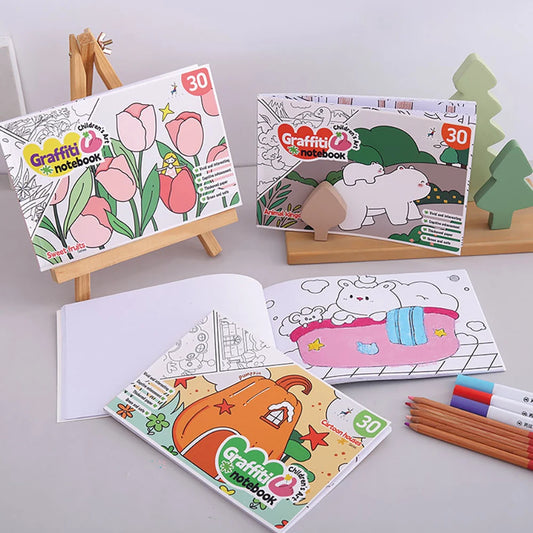 30 Sheets Cartoon Convenient Graffiti Book Watercolor Coloring Peaceful Pleasures Health and Wellness