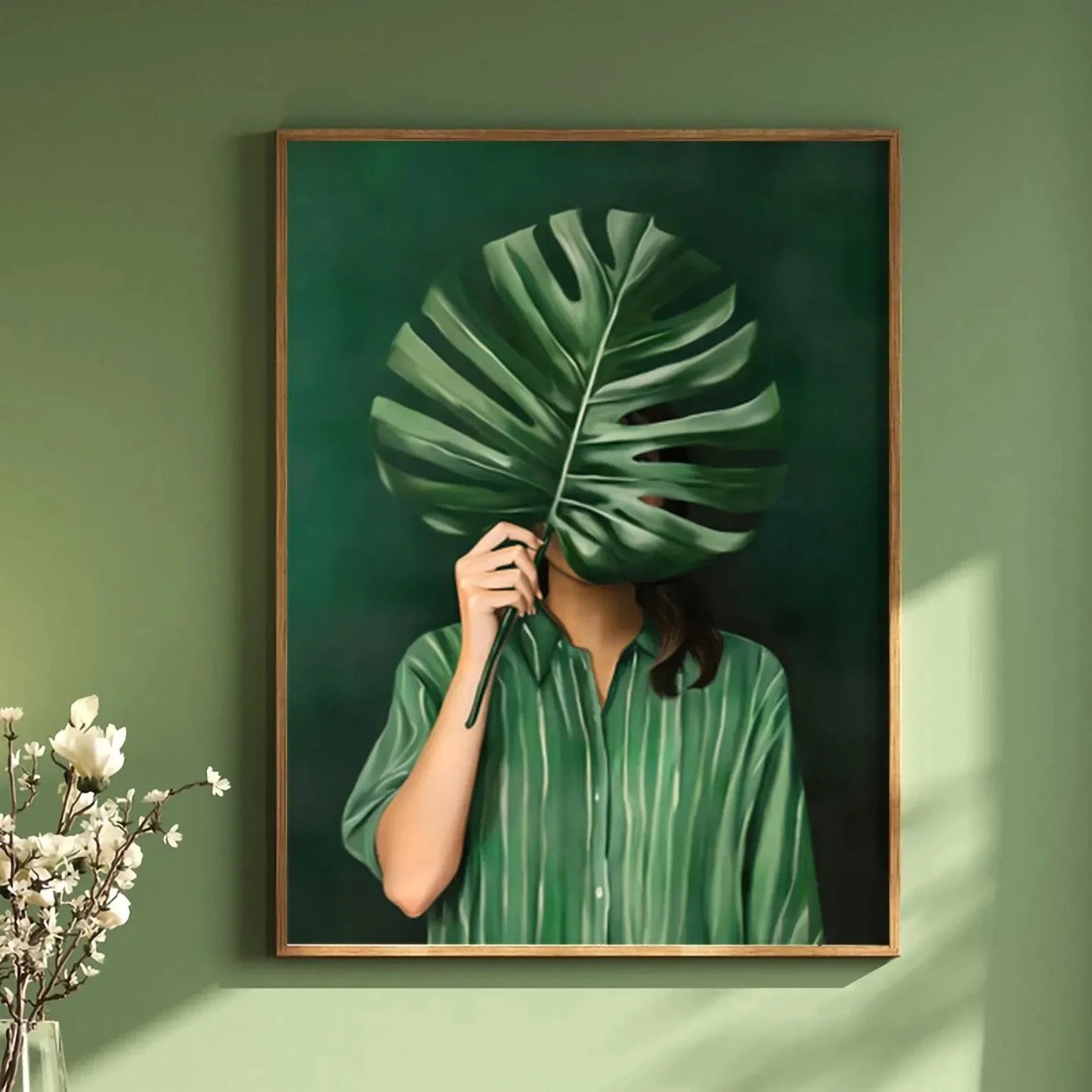 Green Abstract Flower Woman Canvas Print | Japandi Wall Art