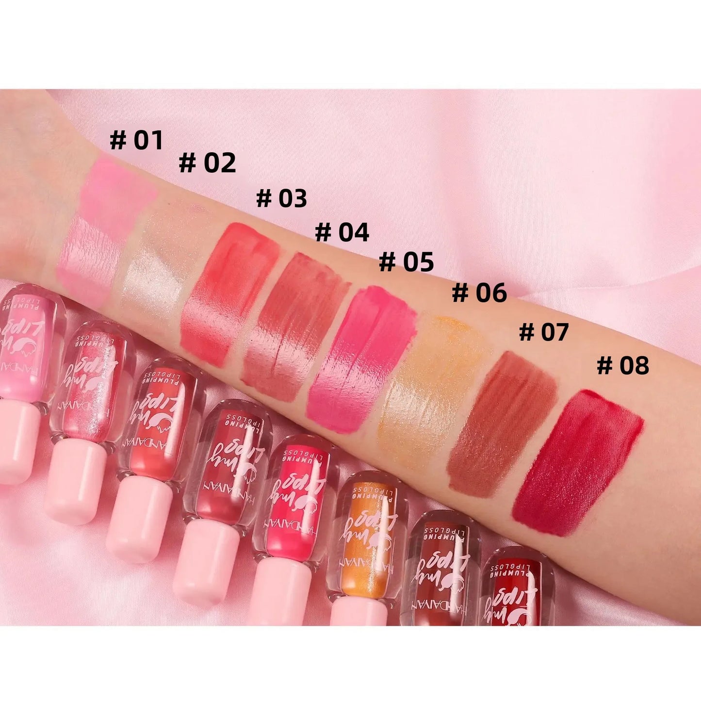 Handaiyan Pearlescent Lip Gloss – 8 Shades, Plumping & Long Lasting