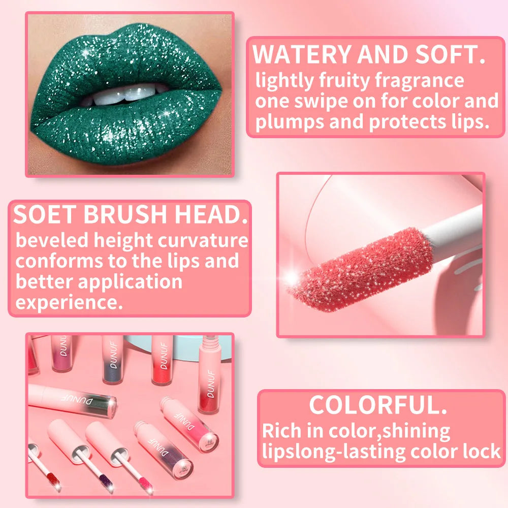 18-Color Flash Diamond Lip Gloss Set – Long-Lasting Shimmer