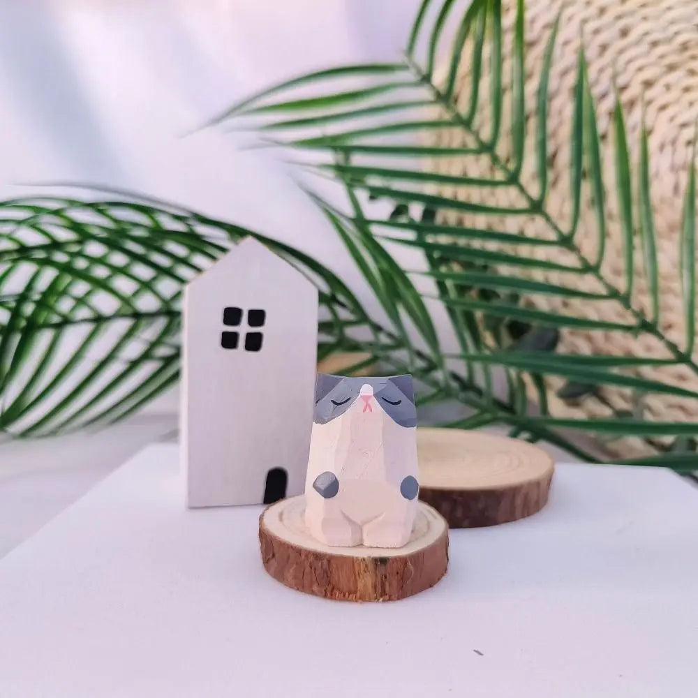 Mini Wooden Cat & Dog Figurine | Cute Painted Animal Statue