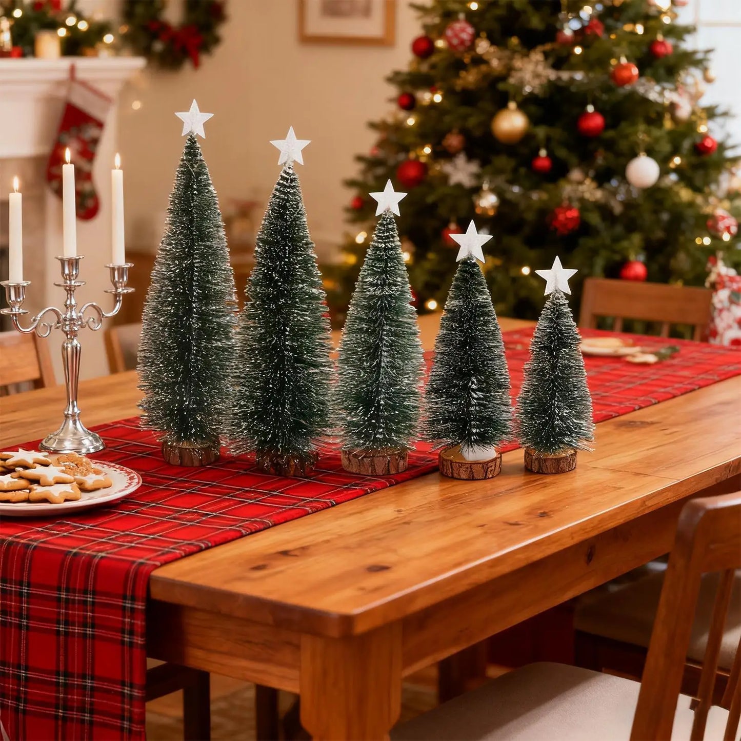 Tabletop Christmas Tree Set of 5 with LED Lights | Mini Holiday Decor