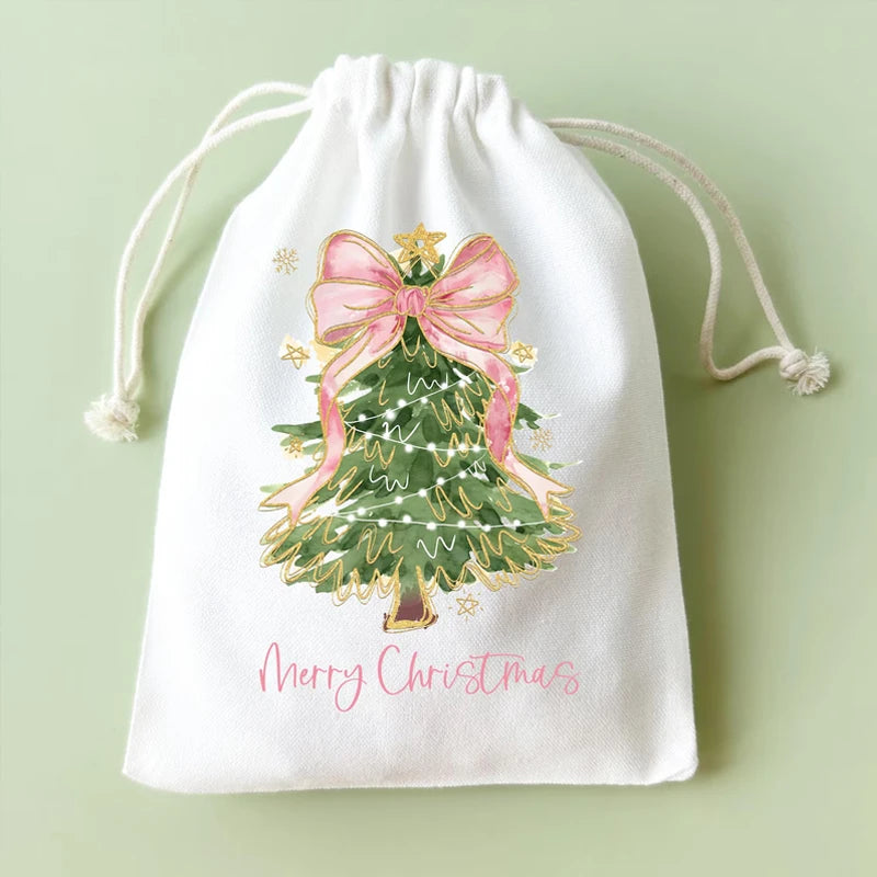5-Pack Personalized Pink Bow Christmas Gift Bags with Name Holiday Gift Bags Peaceful Pleasures Health and Wellness