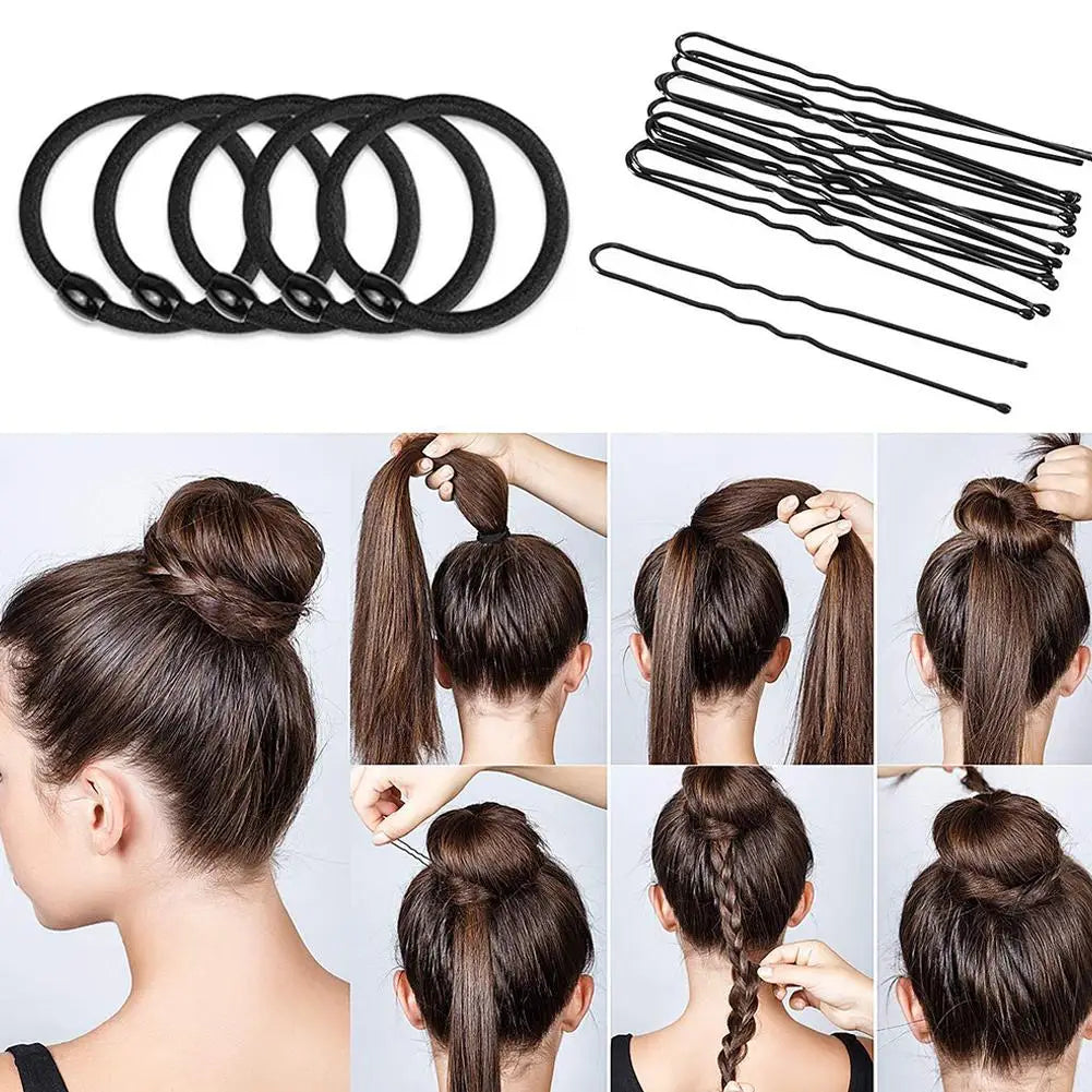 Donut Hair Bun Maker Set – Donuts, Elastic Bands & Pins