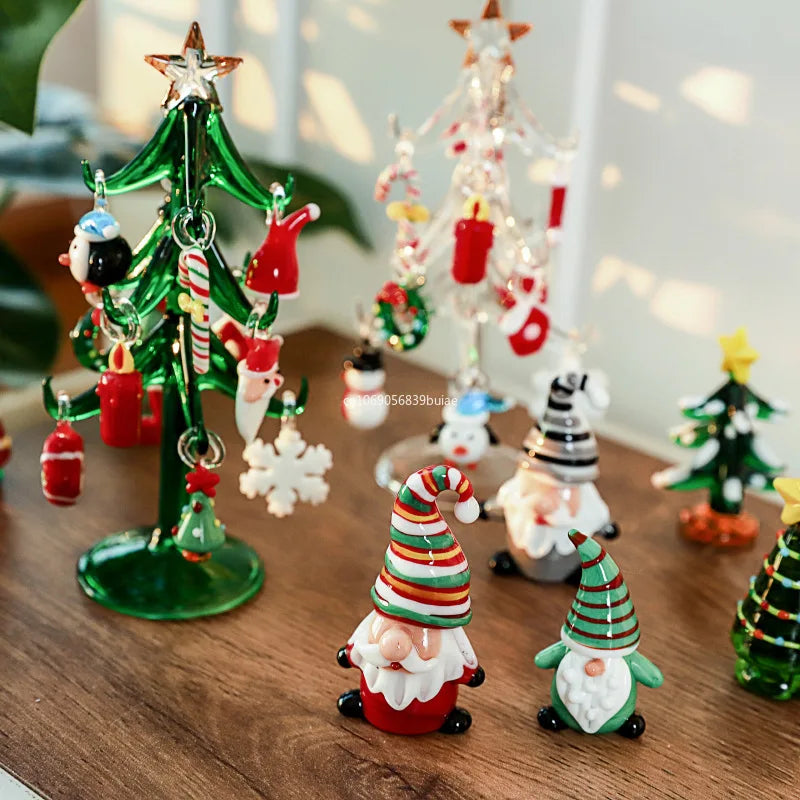 Glass Crystals Christmas Tree Figurine Statue Table Ornaments Christmas Tree Miniature Mini Handmade Crystals Ornaments decor Peaceful Pleasures Health and Wellness