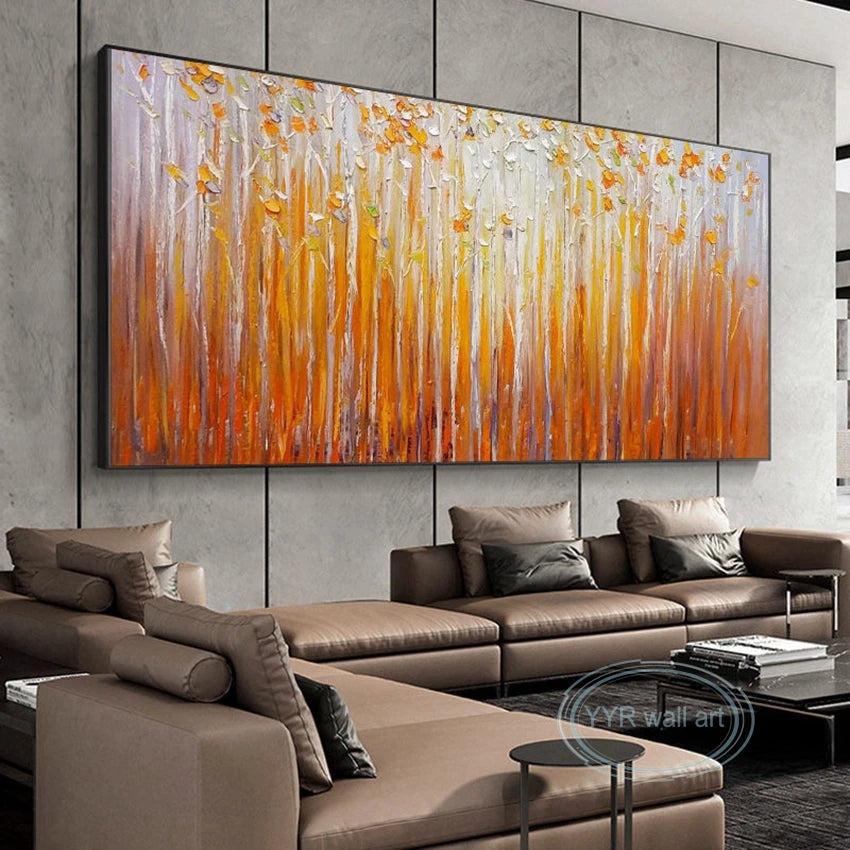 Hand Painted Orange Fortune Trees Canvas Oil Painting Abstract Art Decor Poster Living Room Sofa Salon Bedroom Restaurant Mural Peaceful Pleasures Health and Wellness