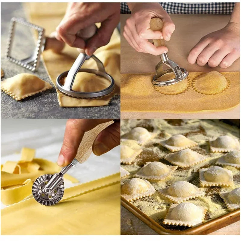 Kitchen Stainless Steel Cookies Cutter Set Pasta Press Attachment Kit Ravioli Maker Mold Tool Ravioli Stamp Set Pastry Wheel Set Peaceful Pleasures Health and Wellness