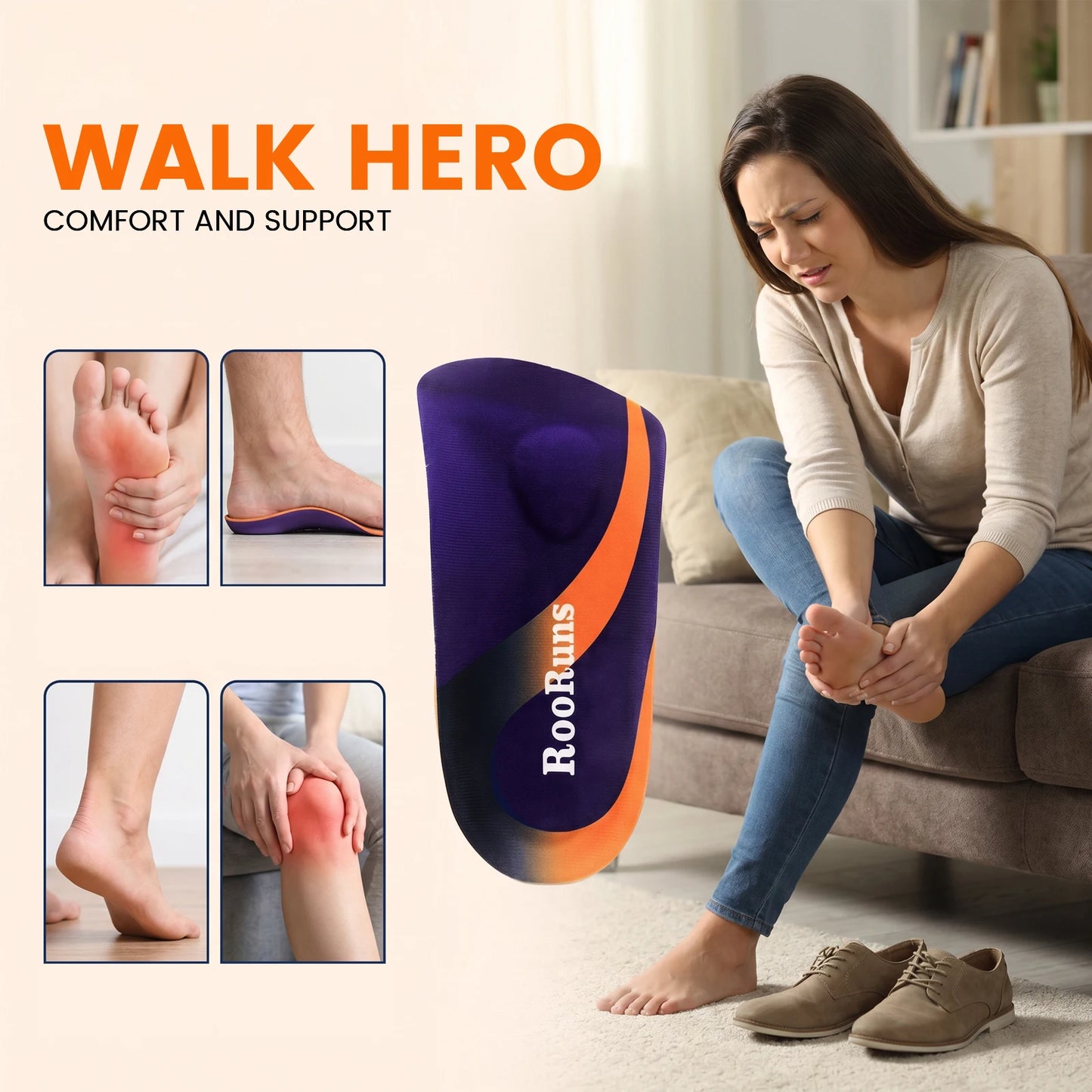1Pair Orthotic Shoe Insoles with High Arch Support, Shock Absorbing Anti-Fatigue Inserts for Walking Running Standing All Day Peaceful Pleasures Health and Wellness