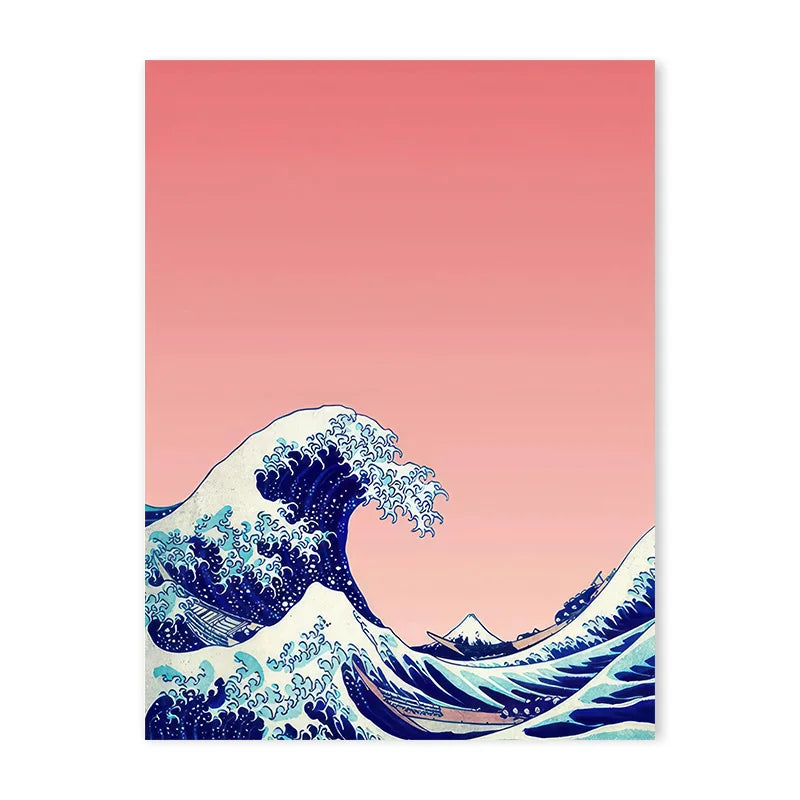 Red Crane Hokusai Canvas Wall Art | Coastal Vintage Print