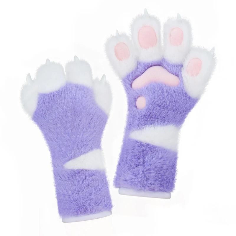 Furry Animal Claw Gloves | Plush Halloween Costume Paw Props