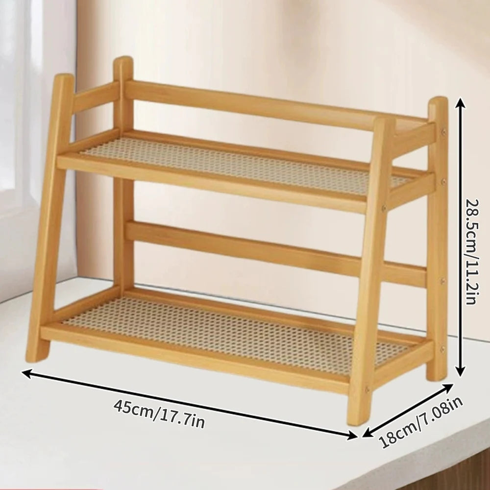 2 Layer Spice Caddy Shelf Bamboo Kitchen Storage Rack Desktop Cabinet Organizer Display Rack Coffee Bar Counter Shelf Cup Holder Peaceful Pleasures Health and Wellness