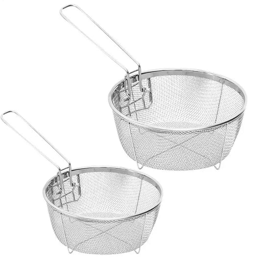 Stainless Steel Deep Fry Basket Round Wire Presentation With Detachable Handle Stainless Steel Drain Basket Fryer Skimmer Peaceful Pleasures Health and Wellness