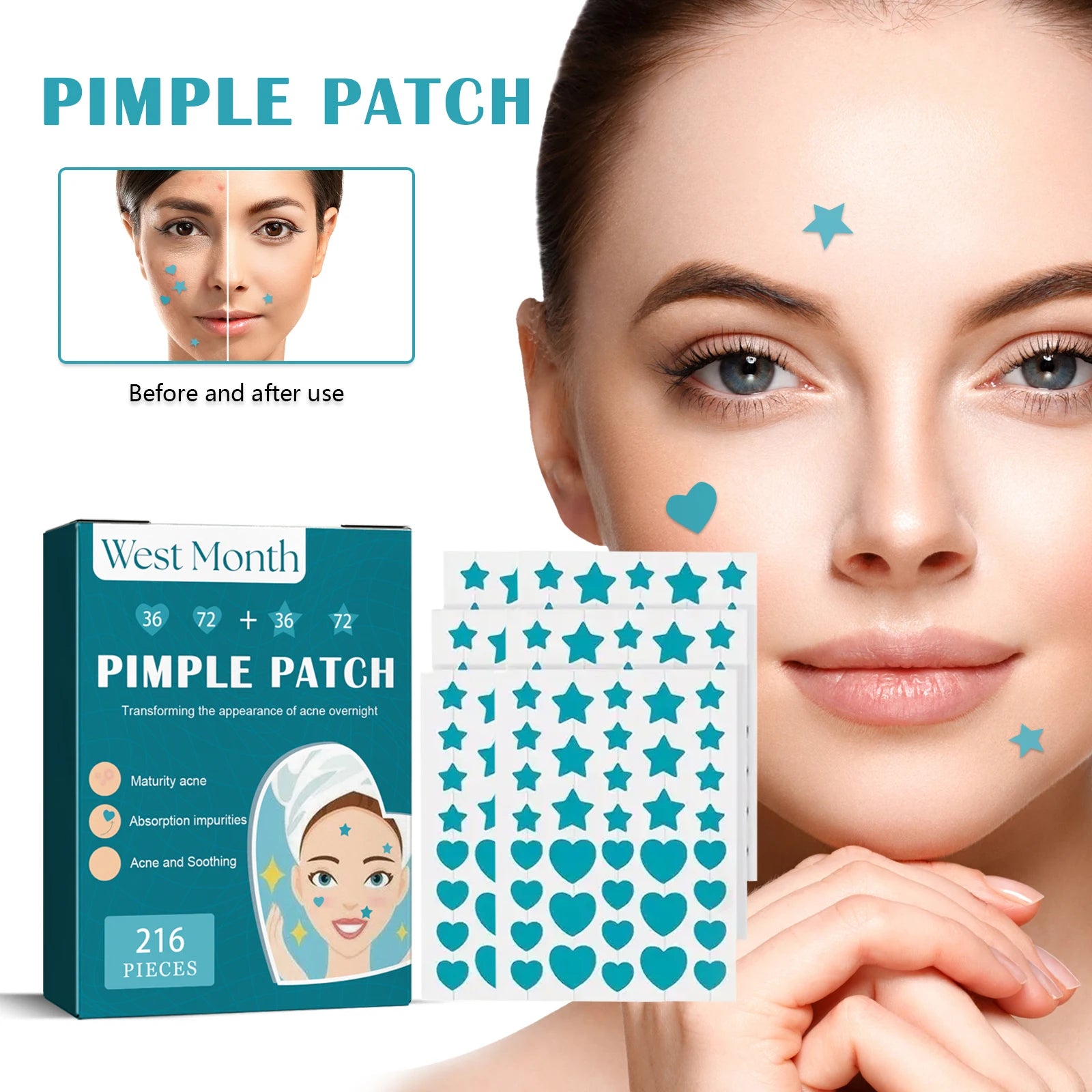 216pcs Hydrocolloid Acne Patch Repair Acne Cleansing Invisible Breathable Waterproof Acne Cleansing Concealer Fade Clean Peaceful Pleasures Health and Wellness