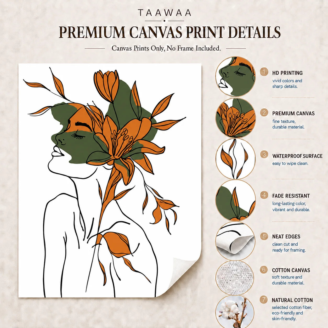 Abstract Botanical Line Woman Canvas Wall Art | Modern Poster Canvas Wall Art Print Peaceful Pleasures Health and Wellness