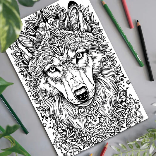 A4 Mandala Wolf Coloring Book Drawing Graffiti Peaceful Pleasures Health and Wellness