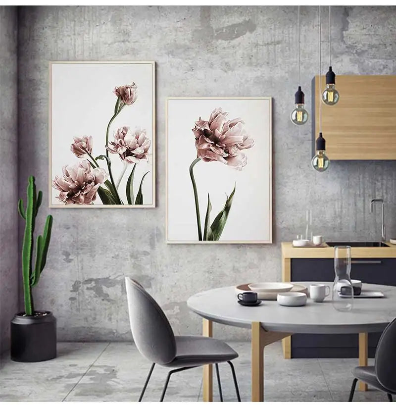 Nordic Tulip Flower Canvas Wall Art | Modern Living Room Print
