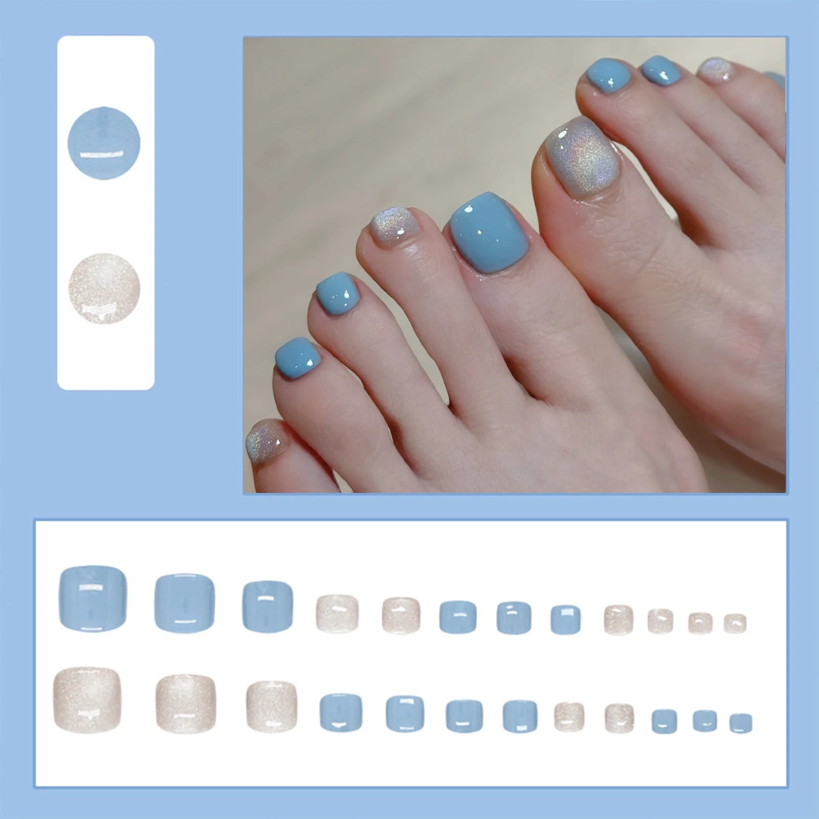 Blue Flash Cat's Eye Toe Nails 24pcs Detachable Ins Style False Feet Nails With Design Women Glitter Fashion Fake Nail Removable Peaceful Pleasures Health and Wellness T1
