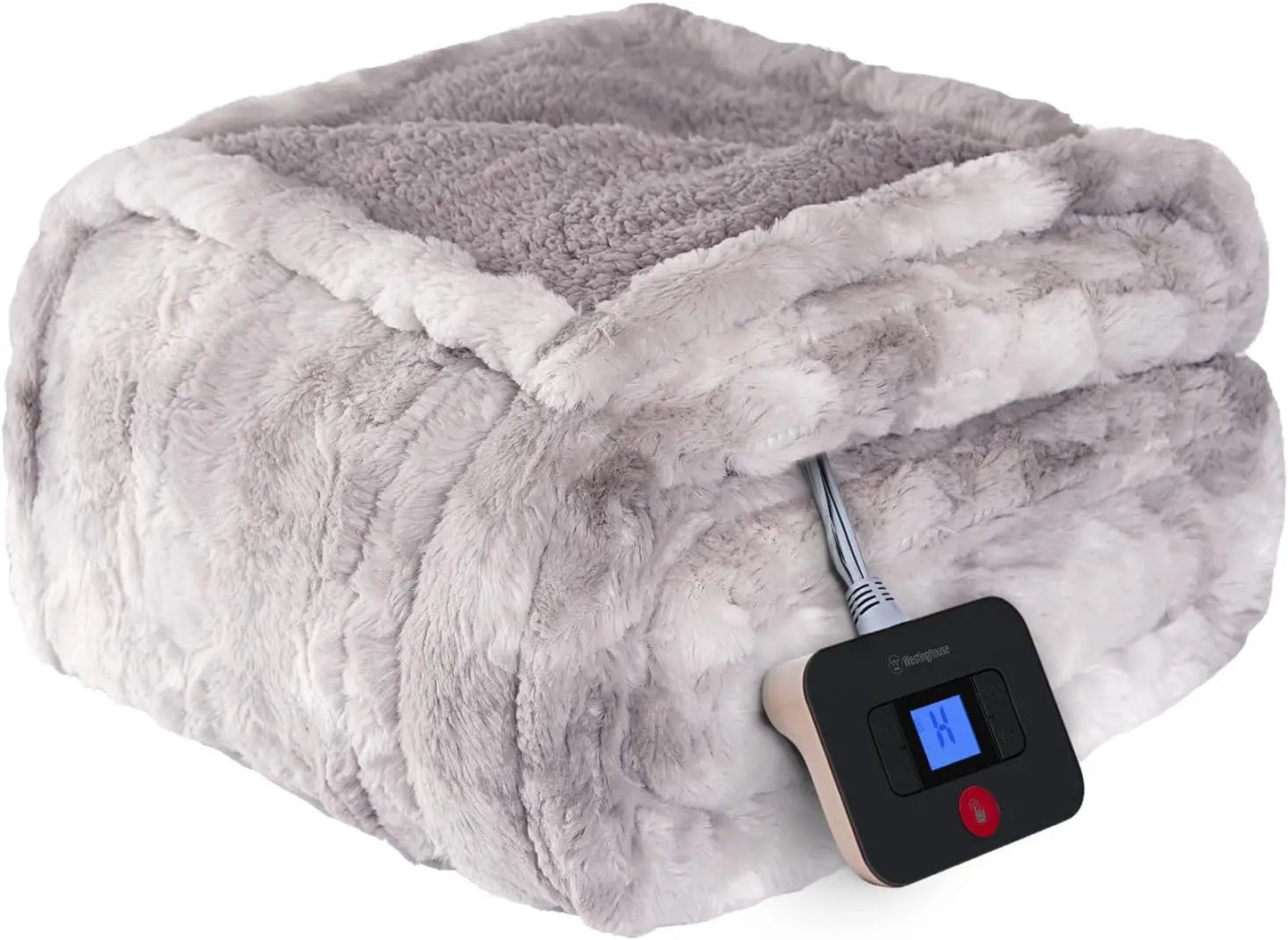 Twin Size Heated Blanket – 10 Heat Levels, Faux Fur & Sherpa, Auto Shutoff, Light Grey (62x84") Electric Blanket Peaceful Pleasures Health and Wellness United States