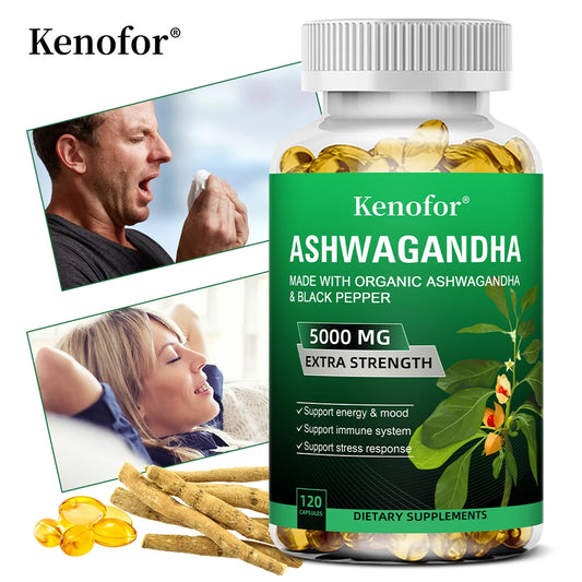 Pure Ashwagandha Root Extract Capsules 5000mg for Natural Mood, Stress, Focus, Brain, Energy , Sleep Health Peaceful Pleasures Health and Wellness