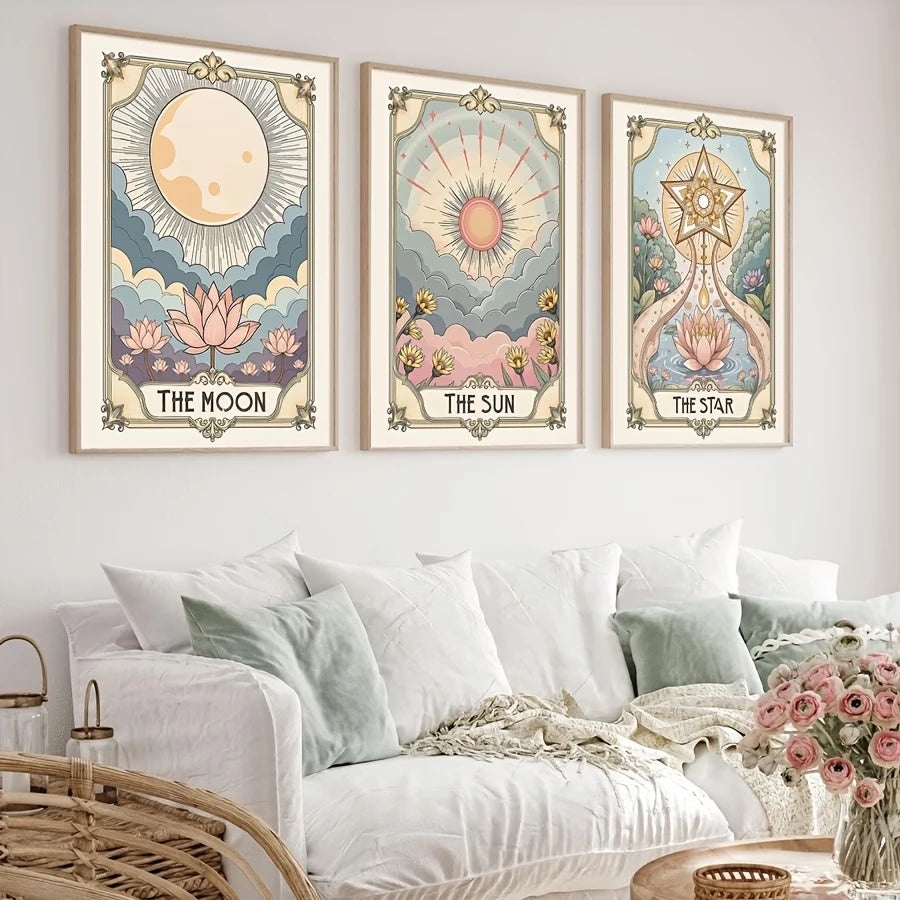 Boho Tarot Sun & Moon Canvas Wall Art Print | Home Decor