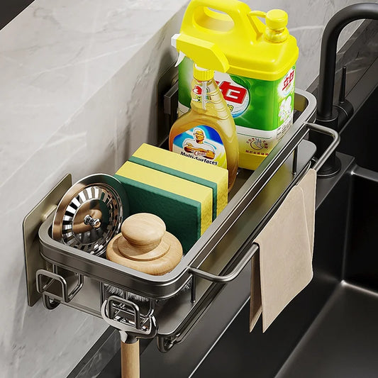 No-Drill Adhesive Kitchen Organizer Rack | Sponge & Soap Holder Kitchen Organizer Rack Peaceful Pleasures Health and Wellness