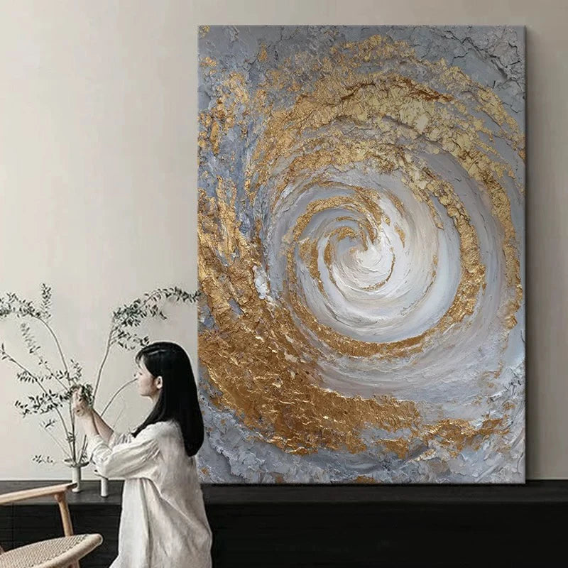 Nordic Hand Painted Canvas Oil Painting Abstract Gold Foil Poster Wall Art Picture Home Decor Hanging Mural For Living Room Peaceful Pleasures Health and Wellness