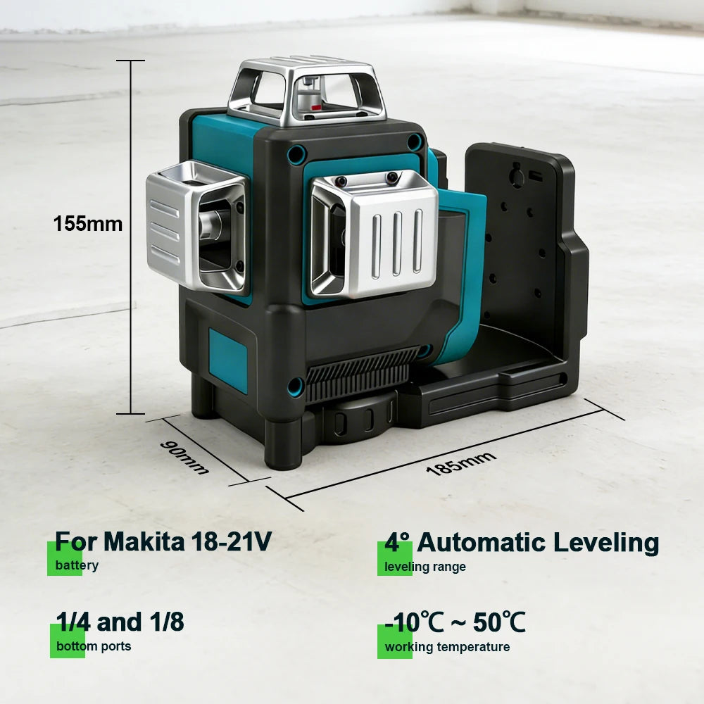 RDDSPON 12 Line All Around Green Light Laser Level 360 Degree Automatic Tools Leveling Laser for Makita Battery Pin (No Battery) Peaceful Pleasures Health and Wellness