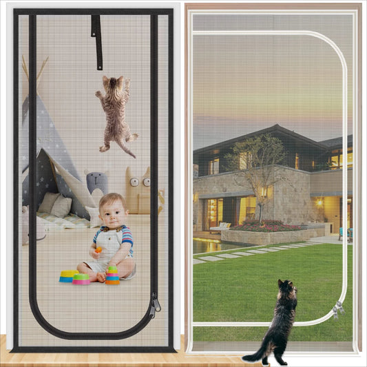 Heavy Duty Pet Screen Door 32x82" Scratch-Proof Mesh & Zipper Pet Screen Door Peaceful Pleasures Health and Wellness