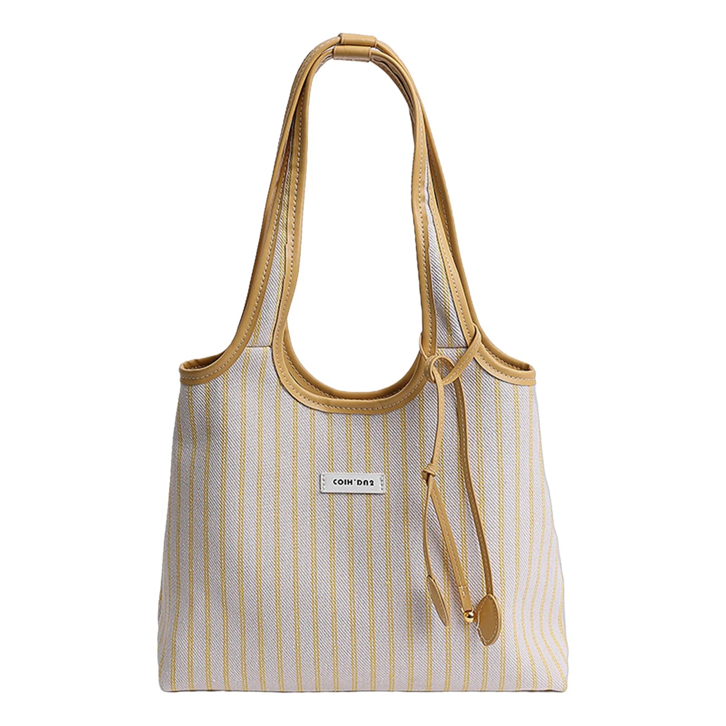 Striped Canvas Tote Bag for Women Large Capacity Shoulder Crossbody Bag Fashion Commute School Bag Peaceful Pleasures Health and Wellness YELLOW