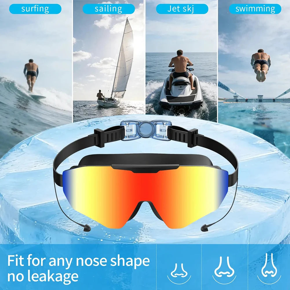 Mirrored Anti Fog Swimming Eyewears,Large Frame Swim Swimming Goggles With Earplugs,Wide View Professional Swimming Glasses Peaceful Pleasures Health and Wellness